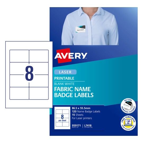 Fabric Name Badge Labels 959171 Content: 120 Labels / 15 Sheets