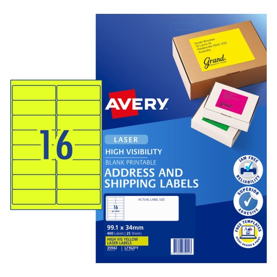 Fluoro Yellow High Visibility Shipping Labels 35942 Content: 400 Labels / 25 Sheets
