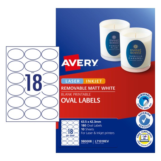 Matt Oval Labels 980008 Content: 180 Labels / 10 Sheets