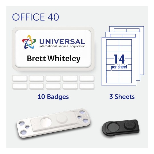 badgepoint Office 40 Name Badge, White Frame with Extra Strong Magnetic Fastener BP99147