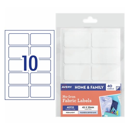 Avery No-Iron Fabric Labels 40722 Content: 40 Labels / 4 Sheets