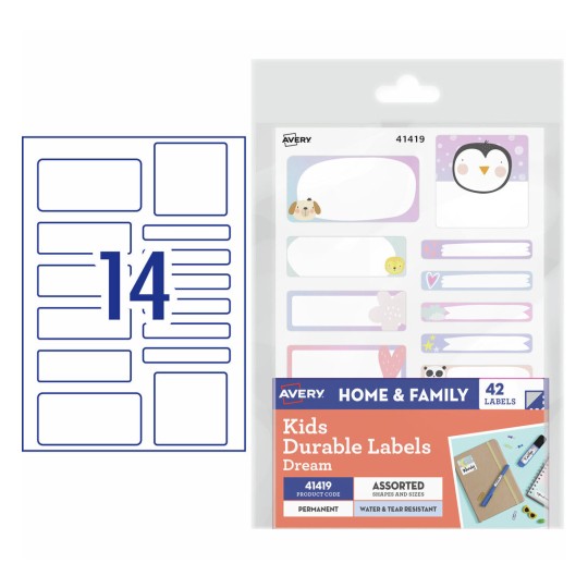 Avery Kids Durable Labels "Dream" 41419 Content: 42 Labels / 3 Sheets