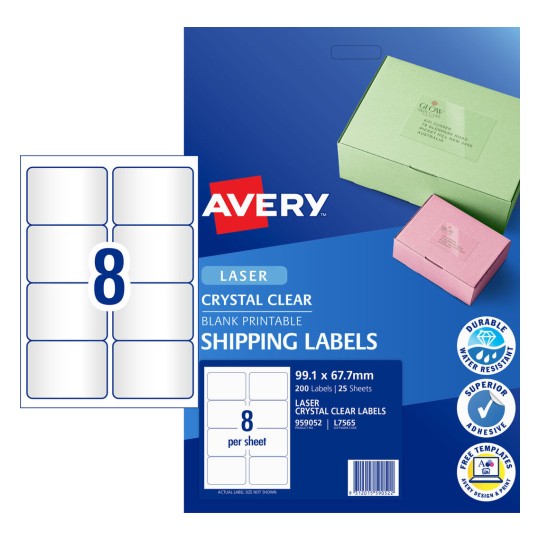 Crystal Clear Shipping Labels 959052 Content: 200 Labels / 25 Sheets