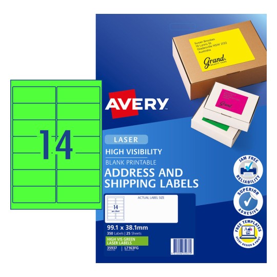 Fluoro Green High Visibility Shipping Labels 35937 Content: 350 Labels / 25 Sheets