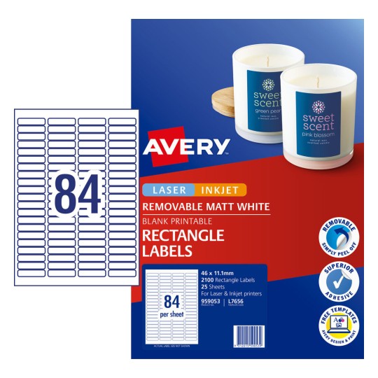 Removable Multi-purpose Labels 959053 Content: 2100 Labels / 25 Sheets
