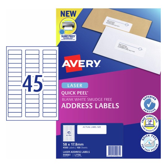 Quick Peel Address Labels with Sure Feed 959061 Content: 4500 Labels / 100 Sheets