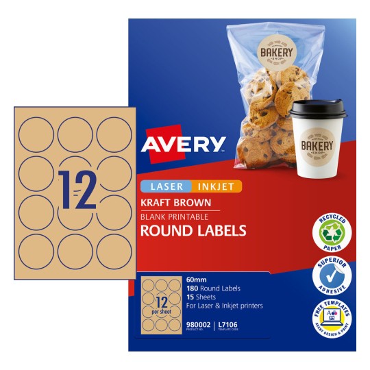 5639 2.5 Diameter Kraft Brown 450 Customizable Labels Total Avery Printable Round Labels 2 Pack 