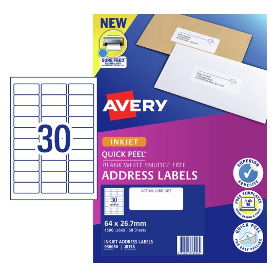 Quick Peel Address Labels with Sure Feed 936056 Content: 1500 Labels / 50 Sheets