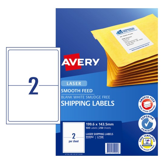 Shipping Labels with Smooth Feed 959092 Content: 500 Labels / 250 Sheets