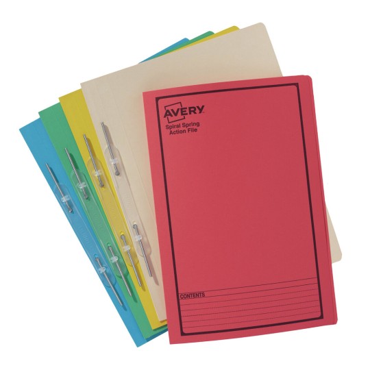 Assorted Colour Spiral Spring Action File with Black Print 88550
