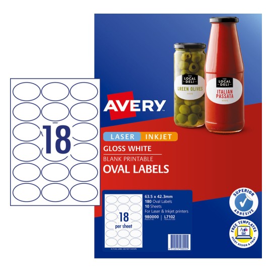 Glossy Oval Labels 980000 Content: 180 Labels / 10 Sheets