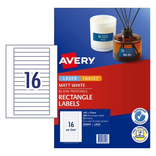 Permanent Multi-purpose Labels 959024 Content: 400 Labels / 25 Sheets