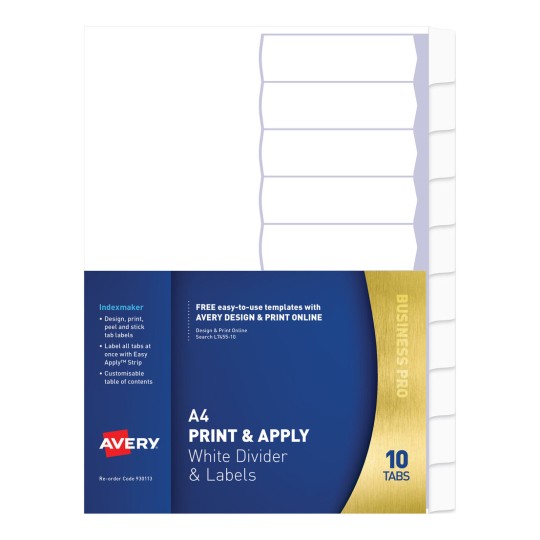 Print & Apply Label Dividers, White, 10 Tabs 930113