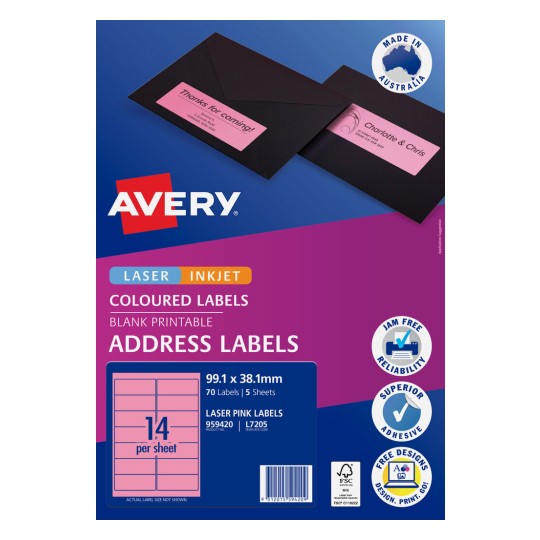 Avery Pink Coloured Labels 959420