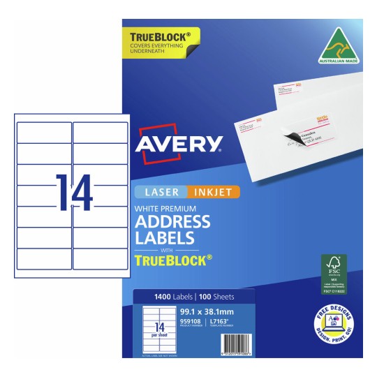 Premium Address Labels with Trueblock® 959108 Content: 1400 Labels / 100 Sheets