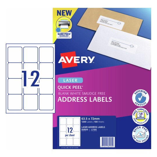 Quick Peel Address Labels with Sure Feed 959005 Content: 1200 Labels / 100 Sheets