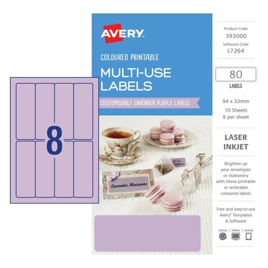 Lavender Purple Coloured Labels 393000 Content: 80 Labels / 10 Sheets