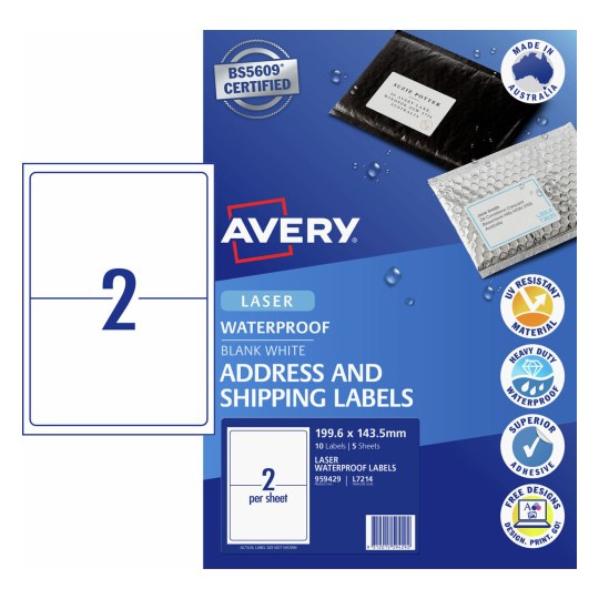 Avery Waterproof Labels 959429 Content: 10 Labels / 5 Sheets