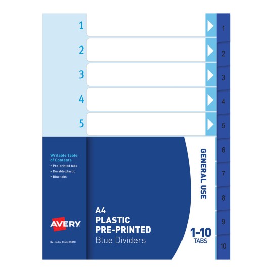Plastic Pre-printed Dividers, 1-10 Tabs 85810
