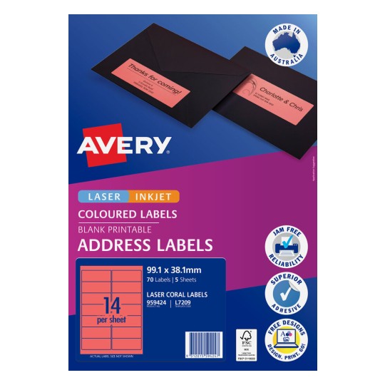 Avery Coral Coloured Labels 959424