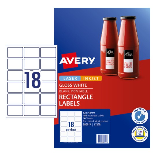 Glossy Rectangle Labels 980013 Content: 180 Labels / 10 Sheets