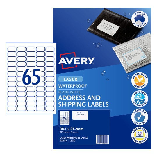 Avery Waterproof Labels 959425 Content: 325 Labels / 5 Sheets