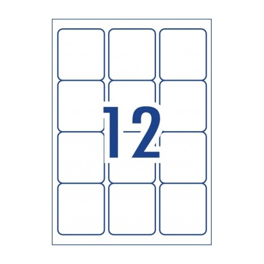 A die line for 12 rectangle labels on a sheet which are 72 x 63 mm in size