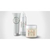 Three skincare products are arranged on a white and gray gradient background. The products are labeled "Glow Skin Care" and have botanical-themed labels. There is a tube of "Hydrating Hand Lotion," a tall pump bottle of "Botanical Daily Hand Lotion," and a jar of "Botanical Daily Hand Cream."