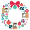 Christmas Icons with Shipping Labels including package with address and barcode