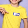 Name Badge label on kid shirt. Has space theme template