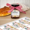 Jam Jar Labels Rectanble in Sheets with red and white ribbon around a jam jar.