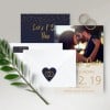 Wedding Stationary Heart Sticker on envelopes, photos of couple with ring on the background