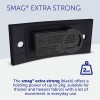 The image features a product called SMAG® Extra Strong, which is a magnetic fastening solution with a holding power of up to 2 kg. It is designed for thick and heavy fabrics and is suitable for everyday use. Warnings about using the magnet near pacemakers are also present.