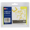 The image shows a packaging of Avery TubeClip U Pieces, containing 25 yellow U-shaped clips for use with Tubeclip bases.