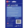 The image shows a package of self-laminating heavy-duty labels by Avery, designed for kids. It includes easy instructions for use and specifies that the labels are suitable for various items and safe for dishwashers, freezers, and microwaves.