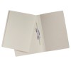 The image shows a blank, open folder with a pen clip on the inside. The folder is beige and features a simple, functional design.